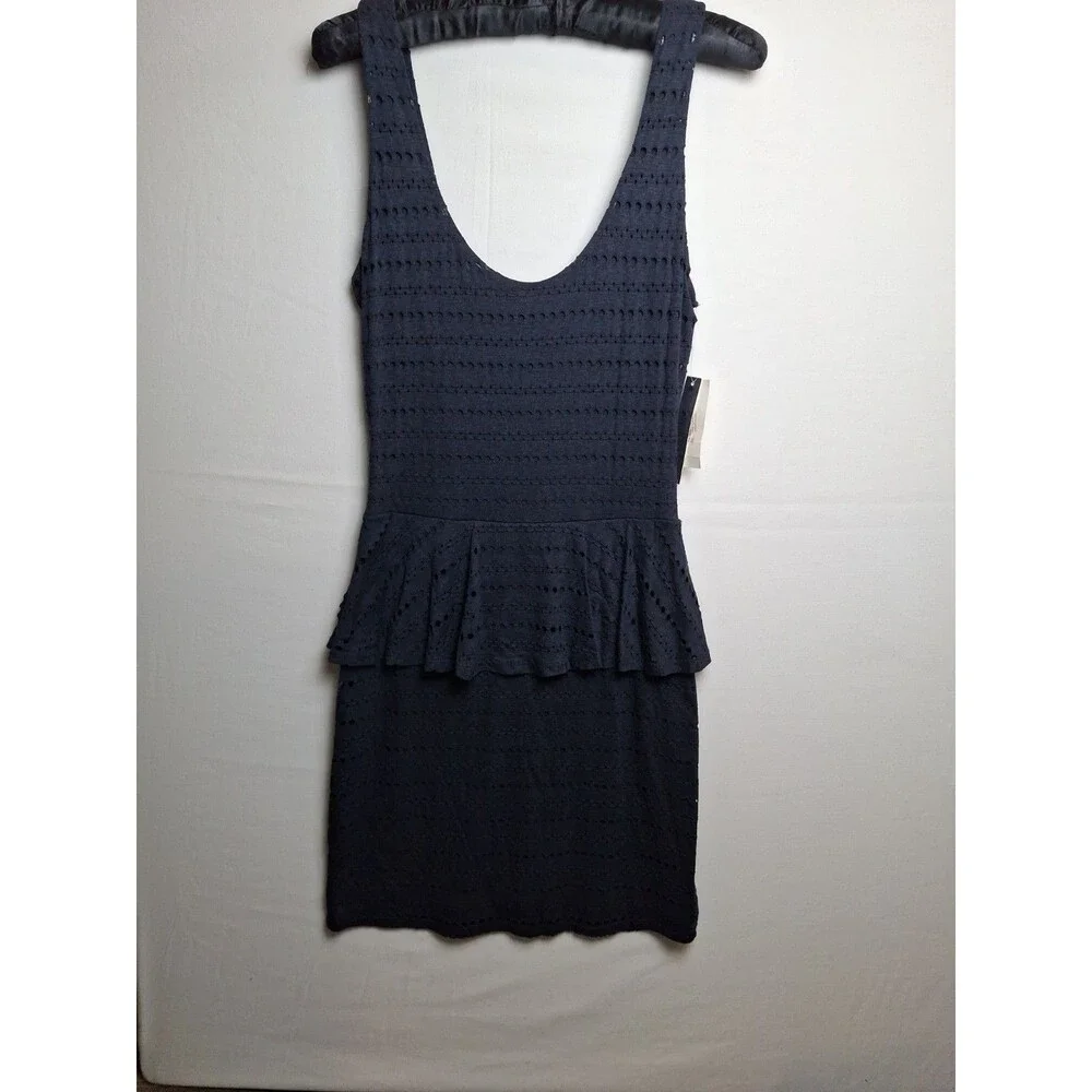 AQUA Bloomingdale's Eyelet Lace Peplum Dress Dark Navy Blue Size S NWT